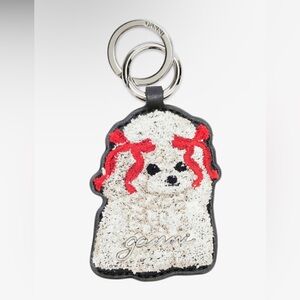 Ganni White Dog Keychain with Red Bows